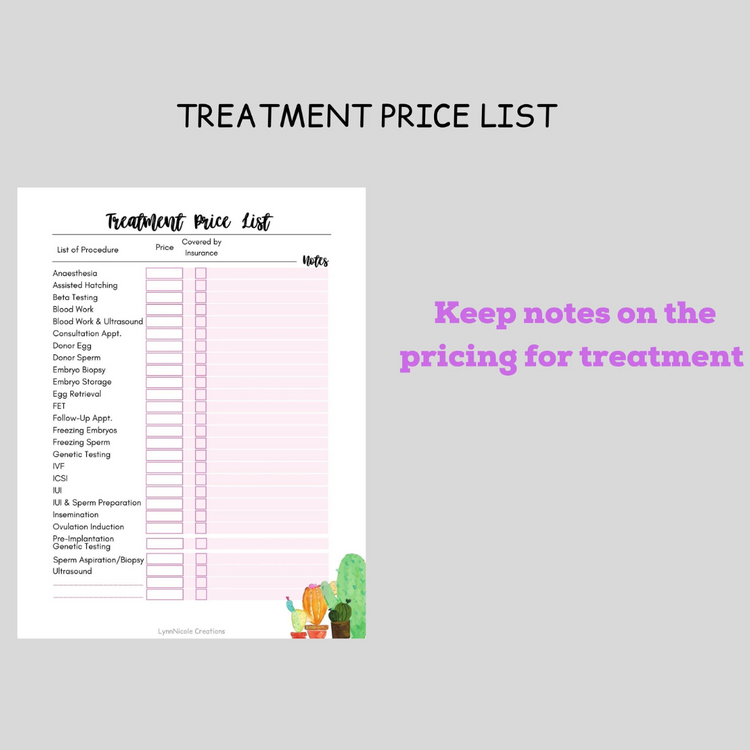 IVF Planner Inserts with Expense Tracker, Savings Goal and Treatment Price List, IUI Planner, Infertility, Fertility Journal
