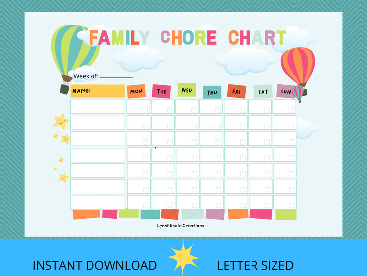 Family Chore Chart, Cleaning Schedule, Chore Chart Printable, Chore Chart For Multiple Kids, Adult Chore Chart