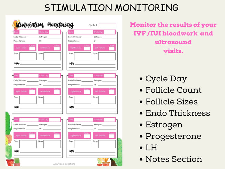IVF Planner Inserts with Medication Tracker and Stimulation Monitoring