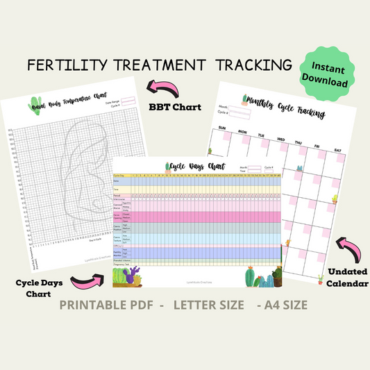 IVF Planner Inserts with BBT Chart, Cycle Tracker, and Undated Calendar, IUI Planner, Infertility, Fertility Planner, Fertility Journal