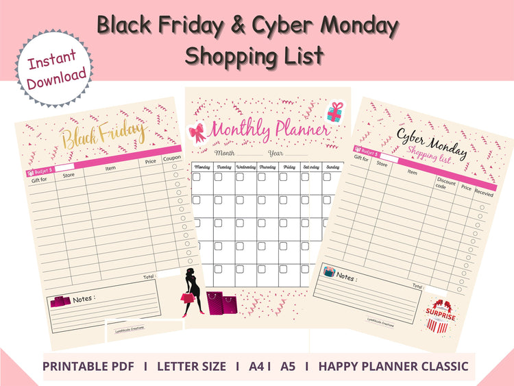 Printable Black Friday Shopping List, Cyber Monday Shopping List