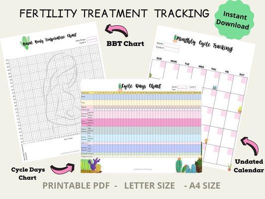 IVF Planner Inserts with BBT Chart, Cycle Tracker, and Undated Calendar, IUI Planner, Infertility, Fertility Planner, Fertility Journal