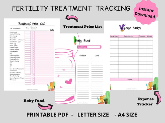 IVF Planner Inserts with Expense Tracker, Savings Goal and Treatment Price List, IUI Planner, Infertility, Fertility Journal