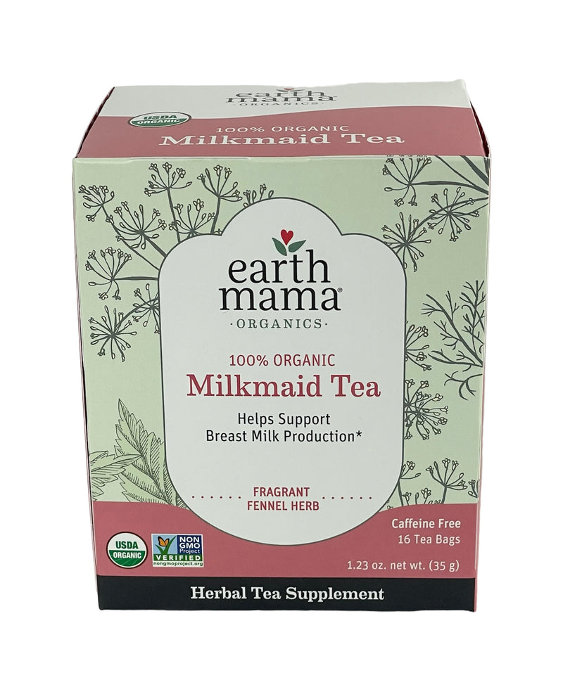 Organic Milkmaid Tea packaging with herbs for postpartum support