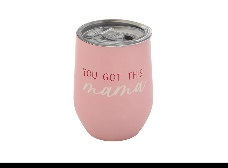 Double-walled stainless steel tumbler with lid for moms